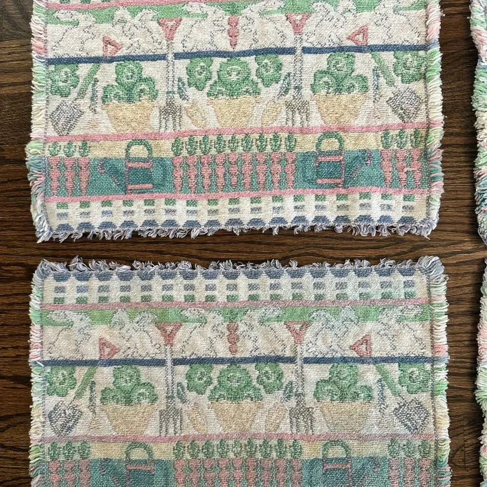 Vintage Placemats Woven Tapestry Easter Bunny Spring set of 4 tea party decor